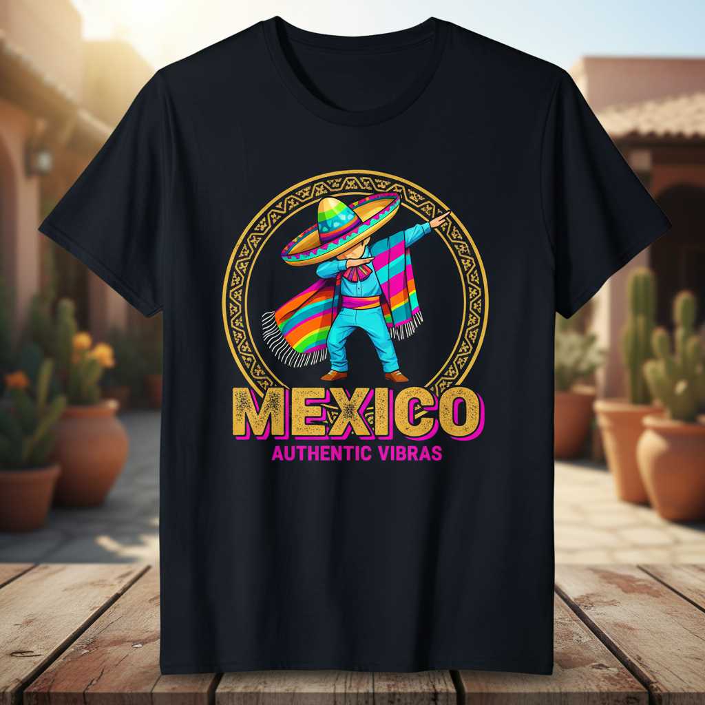 Mexico Authentic Vibras Dabbing Cinco De Mayo T-Shirt, Funny Graphic Tee