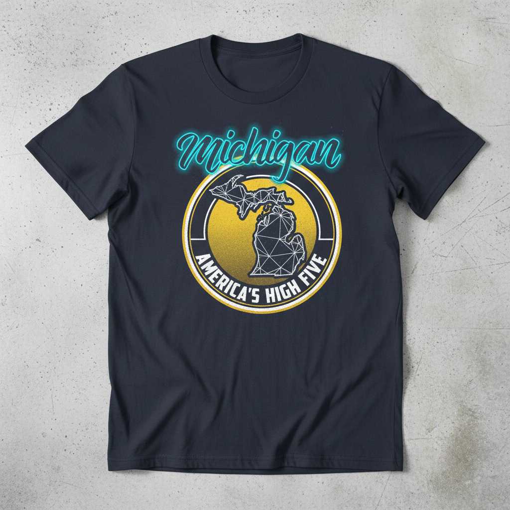 Michigan Americas High Five Graphic T-Shirt, Great Lakes Lover Tee Souvenir