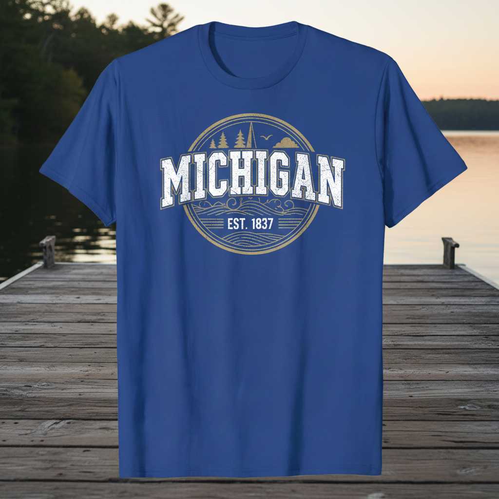 Michigan Est. 1837 Vintage Distressed T-Shirt, Graphic Retro Souvenir Tee