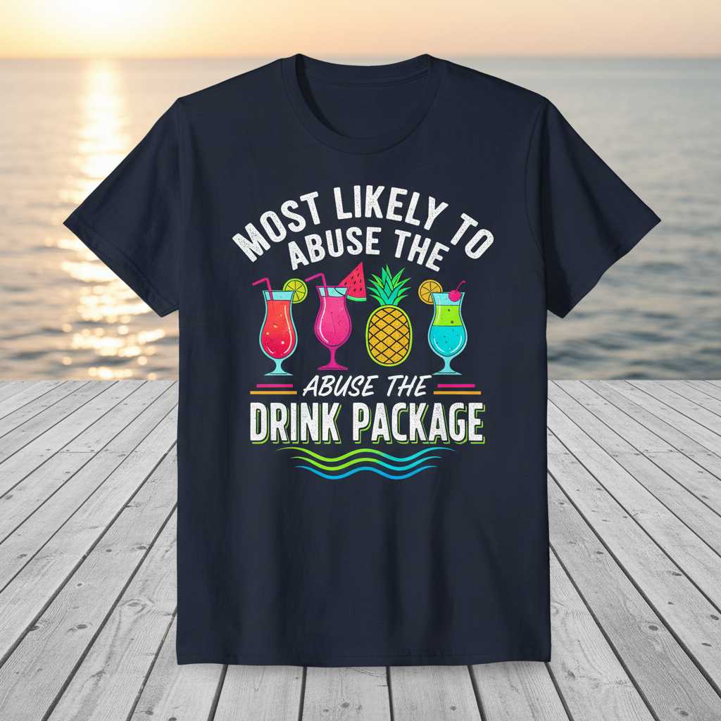 Most Likely To Abuse The Drink Package T-Shirt, Funny Cruise Tee Souvenir