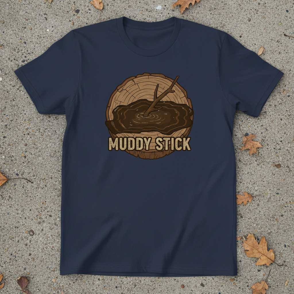 Muddy Stick Distressed Graphic T-Shirt, Funny Novelty Tee Souvenir Gear