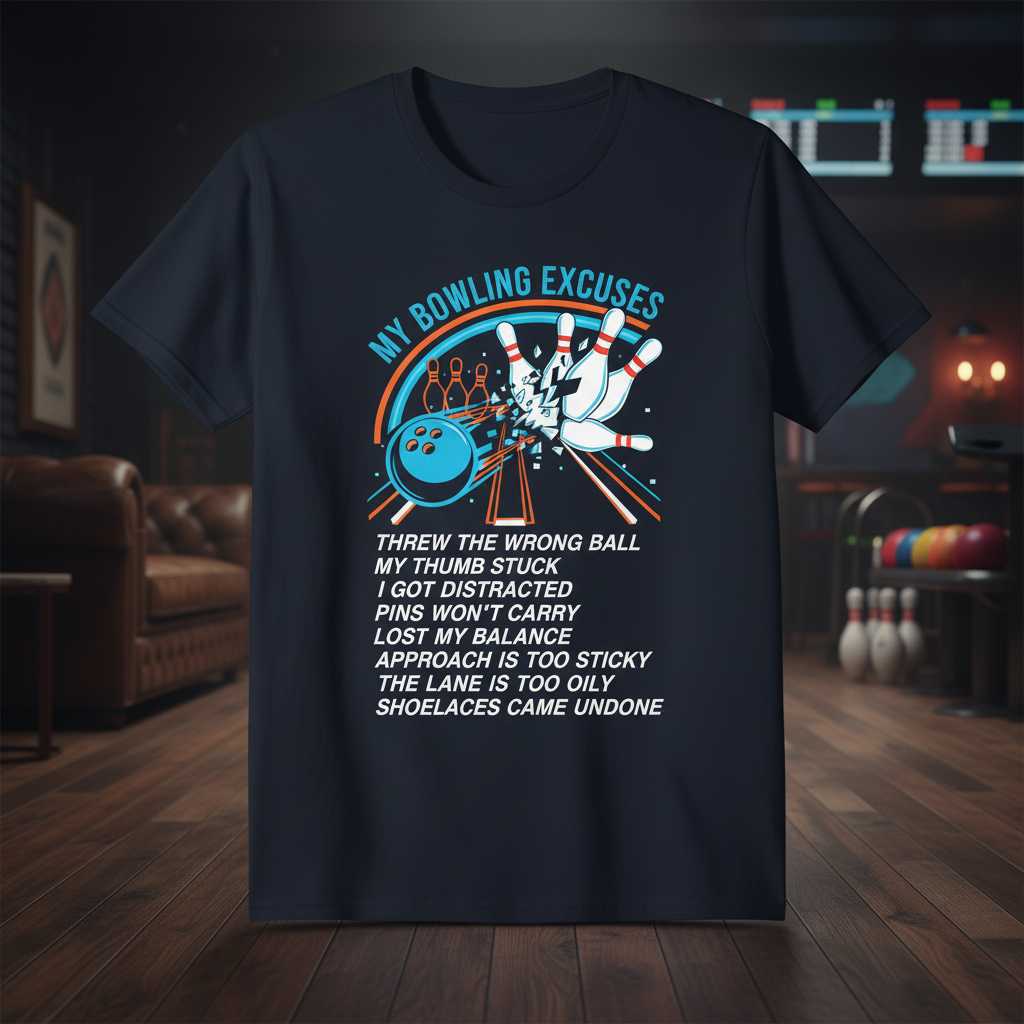 My Bowling Excuses Retro T-Shirt, Funny Graphic Bowling Tee Novelty Gear