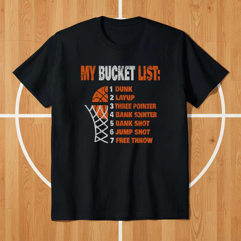 My Bucket List 1 Dunk 2 Layup 3 Three Pointer 4 Bank Shot 5 Hook Shot 6 Jump Shot 7 Free Throw Distressed Retro T-Shirt, Funny Tee Gear