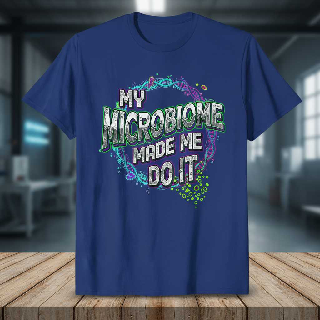 My Microbiome Made Me Do It Distressed T-Shirt, Funny Graphic Tee Idea