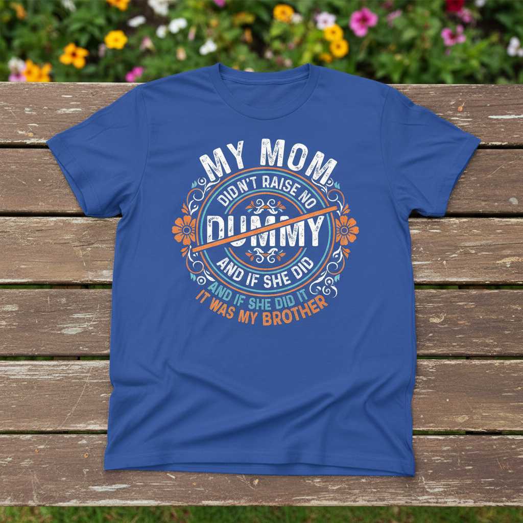 My Mom Didnt Raise No Dummy And If She Did It Was My Brother Distressed T-Shirt Funny Tee Idea