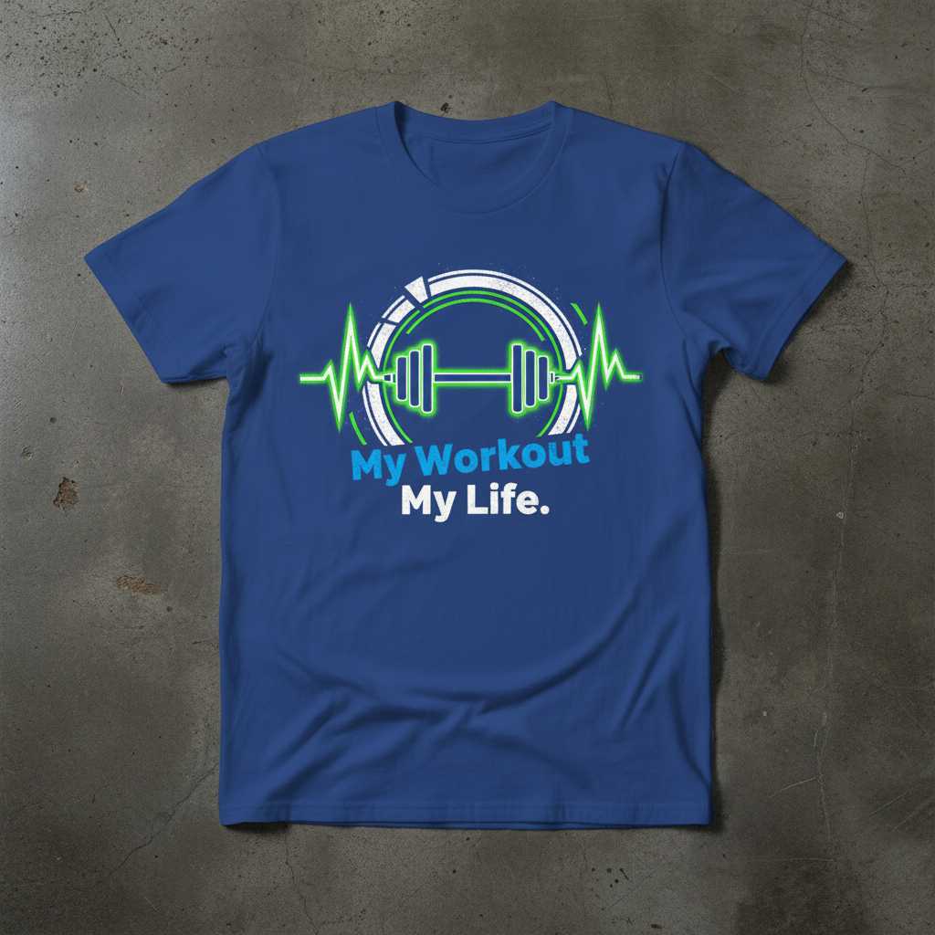 My Workout My Life Distressed Barbell Heartbeat Fitness T-Shirt, Gym Tee Gear