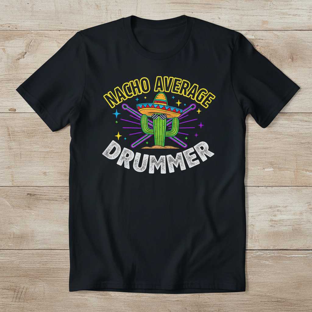 Nacho Average Drummer Cactus Graphic T-Shirt, Funny Musician Tee Gift Idea