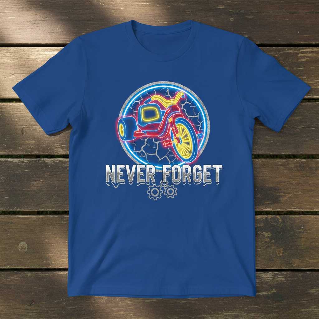 Never Forget Retro 80s Big Wheel Tricycle T-Shirt, Graphic Novelty Tee Idea