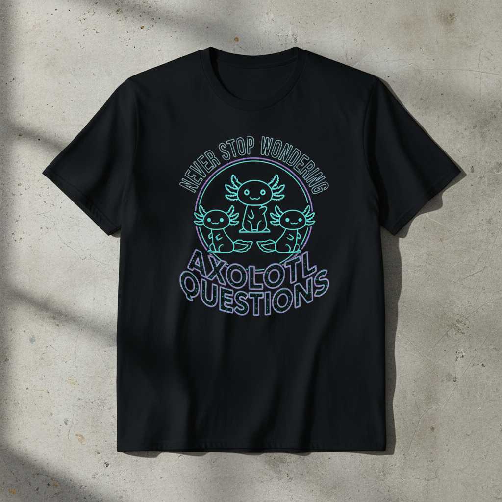Never Stop Wondering Axolotl Questions T-Shirt, Funny Teacher Animal Lover Tee