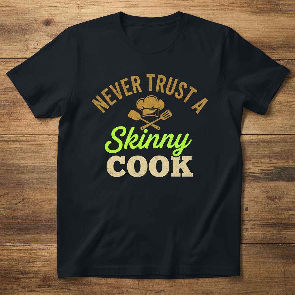 Never Trust A Skinny Cook Distressed T-Shirt, Funny Chef Tee Gift Idea