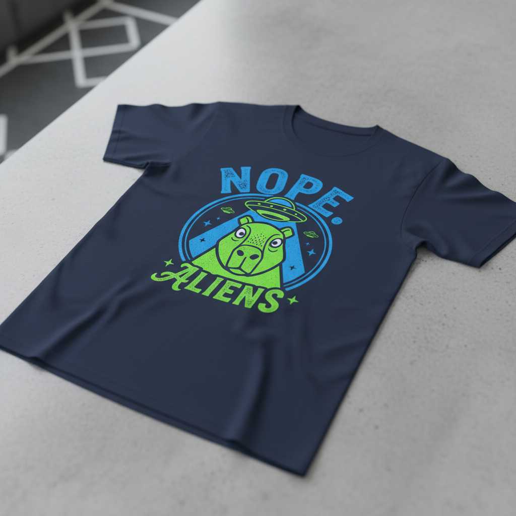 Nope. Aliens Distressed Capybara Graphic T-Shirt, Funny Novelty Tee Gear