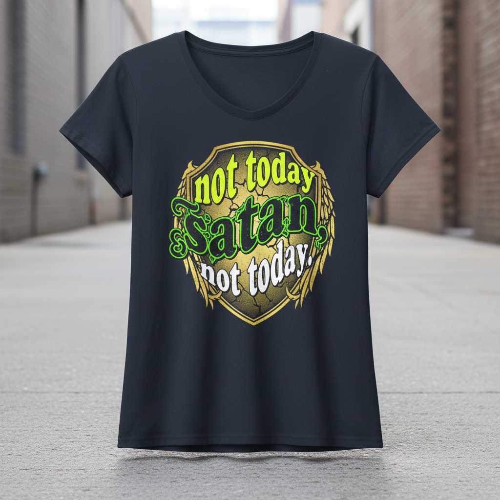 Not Today Satan Not Today Distressed T-Shirt, Graphic Christian Tee Idea