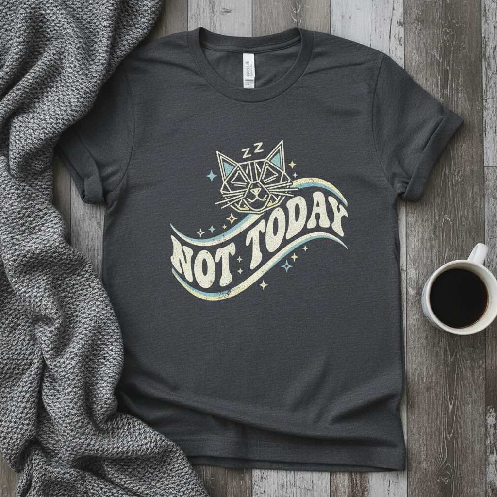 Not Today Vintage Cat T-Shirt, Funny Sleeping Graphic Tee Novelty Present