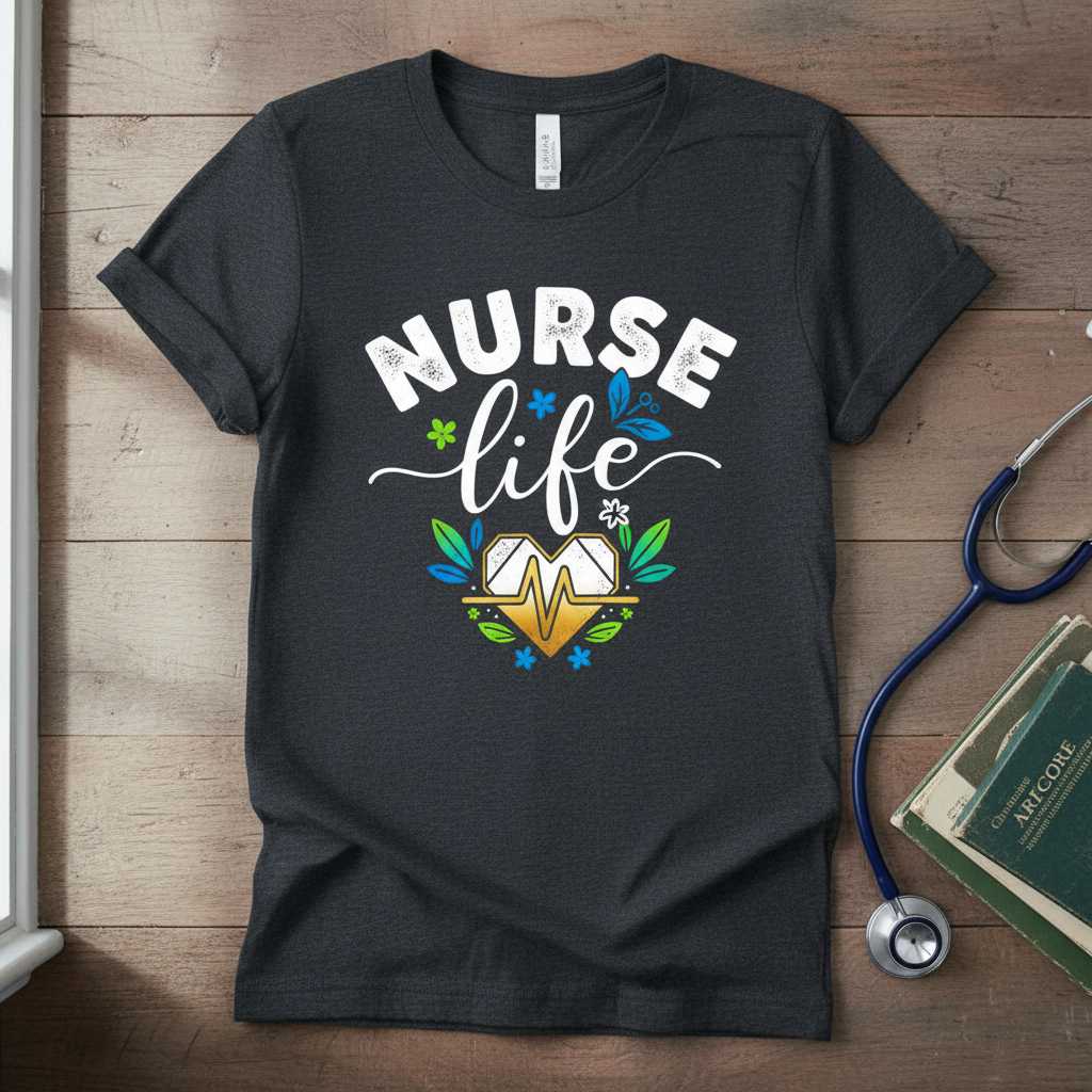 Nurse Life Distressed T-Shirt, Cute Floral Heart Graphic Tee Medical Gift Idea