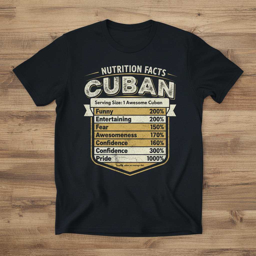 Nutrition Facts Cuban Distressed Vintage T-Shirt, Funny Novelty Tee Souvenir