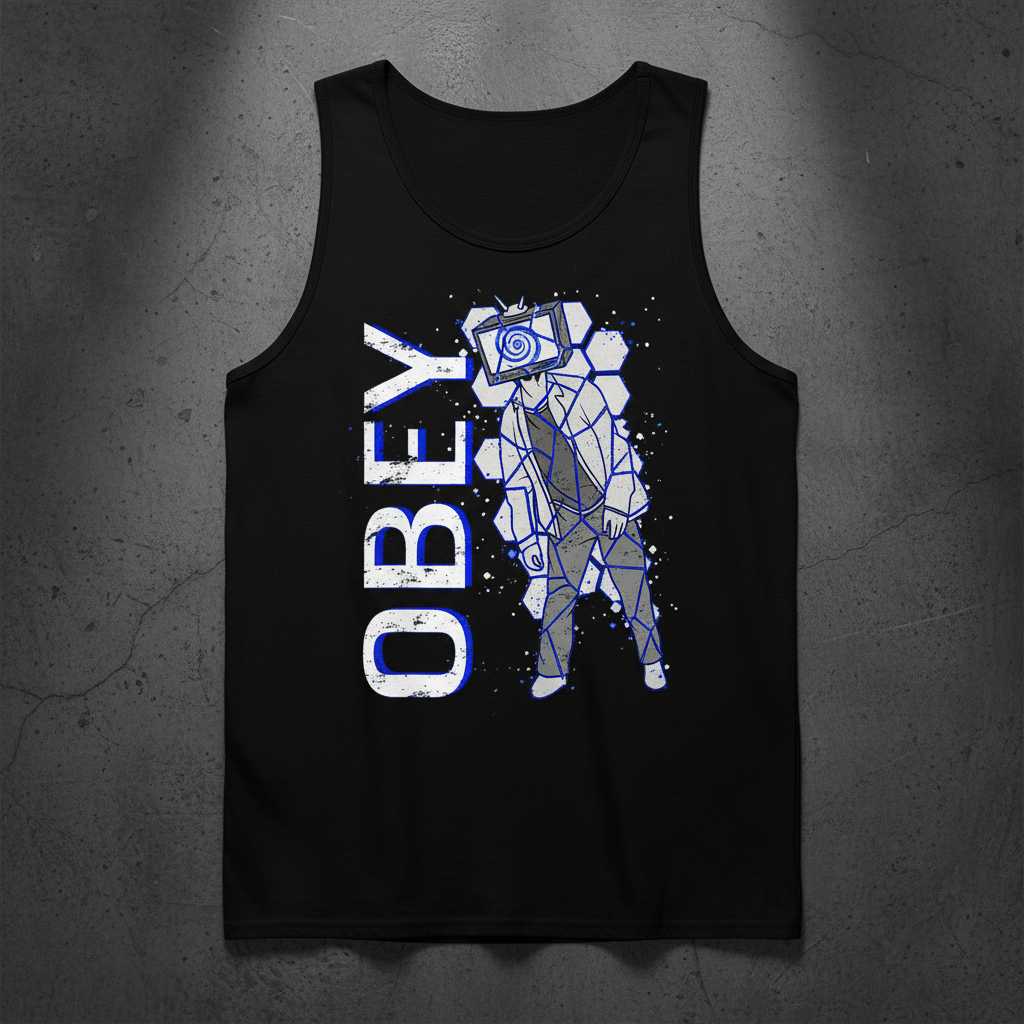 Obey TV Head Distressed Grunge T-Shirt, Conspiracy Novelty Graphic Tee Gear