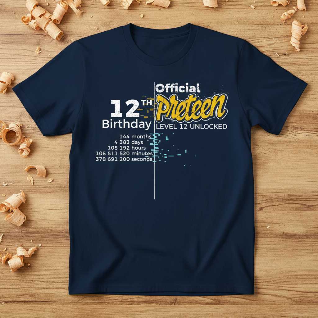 Official 12th Preteen Birthday Level 12 Unlocked Gamer T-Shirt Novelty Tee