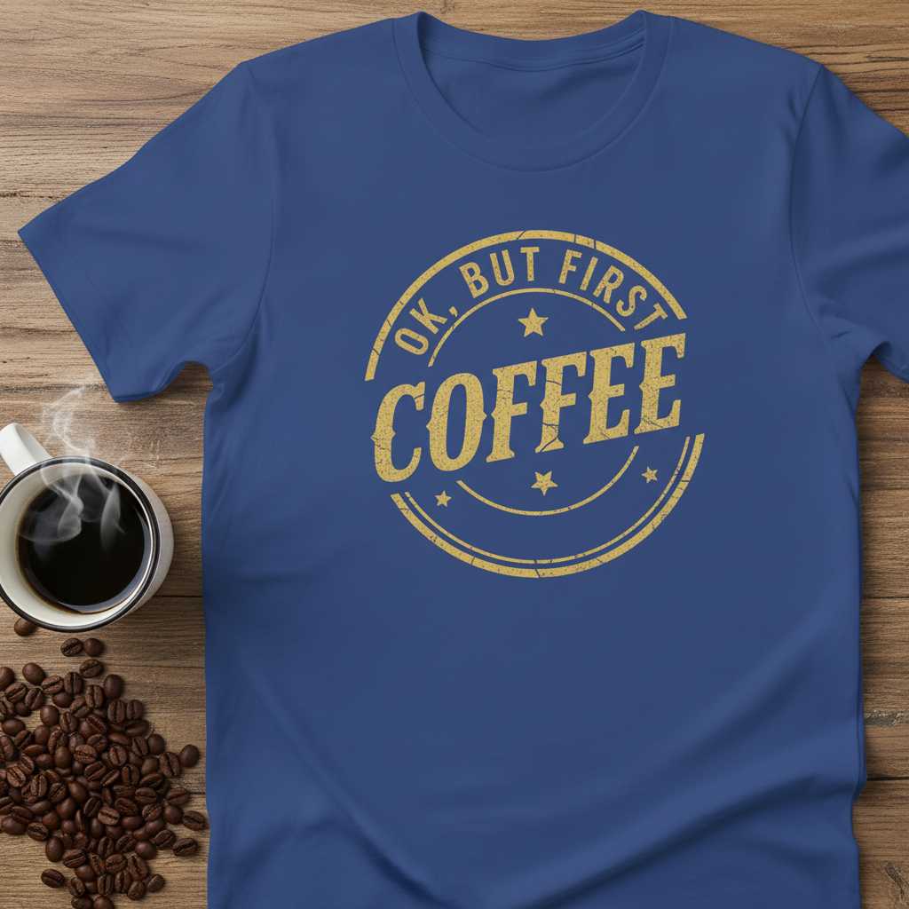 Ok, But First Coffee Distressed Vintage T-Shirt, Funny Graphic Tee Merch