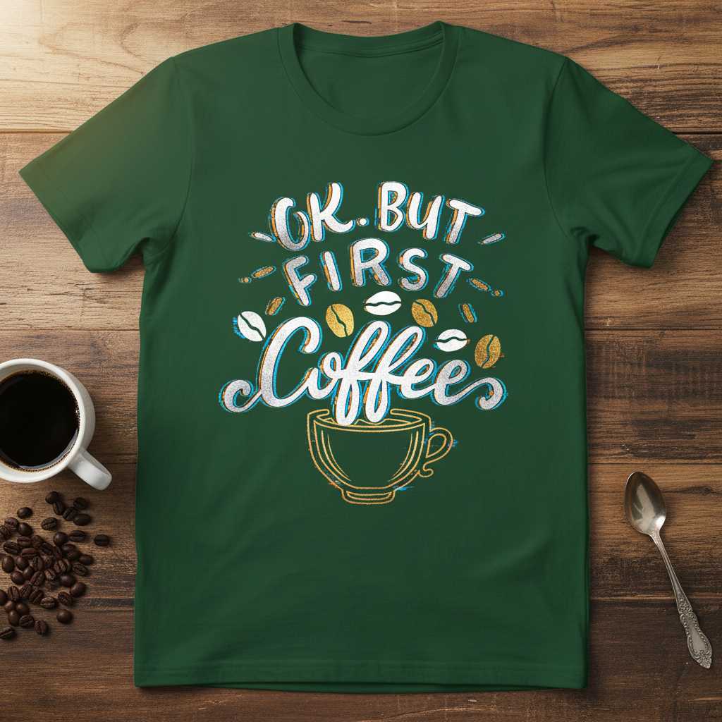 Ok But First Coffee Vintage Graphic T-Shirt, Funny Unisex Tee Present Idea