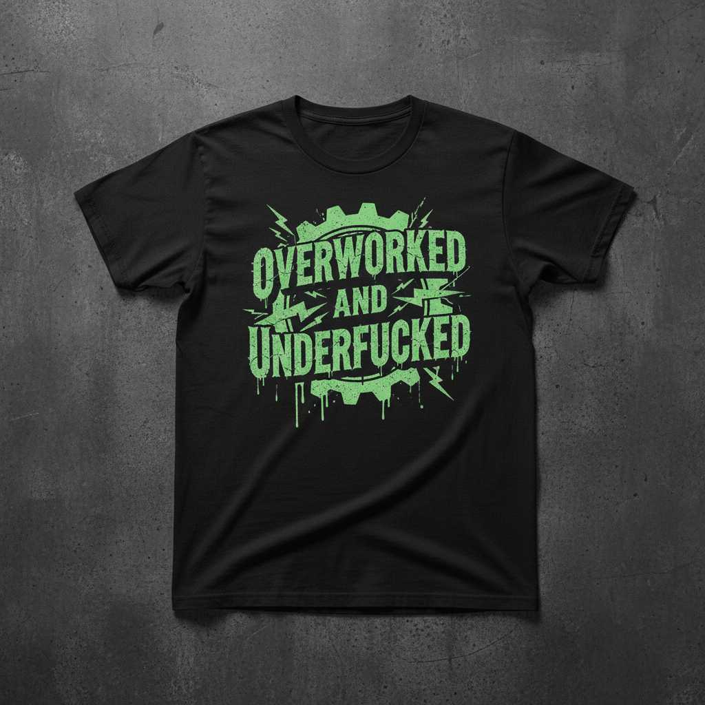 Overworked And Underfucked Distressed Grunge T-Shirt, Funny Novelty Tee