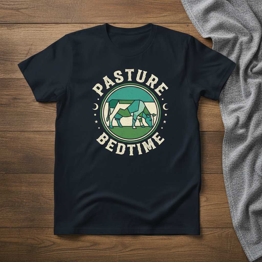 Pasture Bedtime Retro Vintage T-Shirt, Funny Graphic Cow Pun Novelty Tee