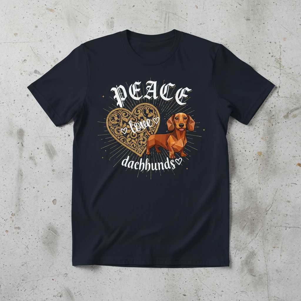 Peace Love Dachshunds Vintage T-Shirt, Cute Doxie Wiener Dog Tee Gift Idea