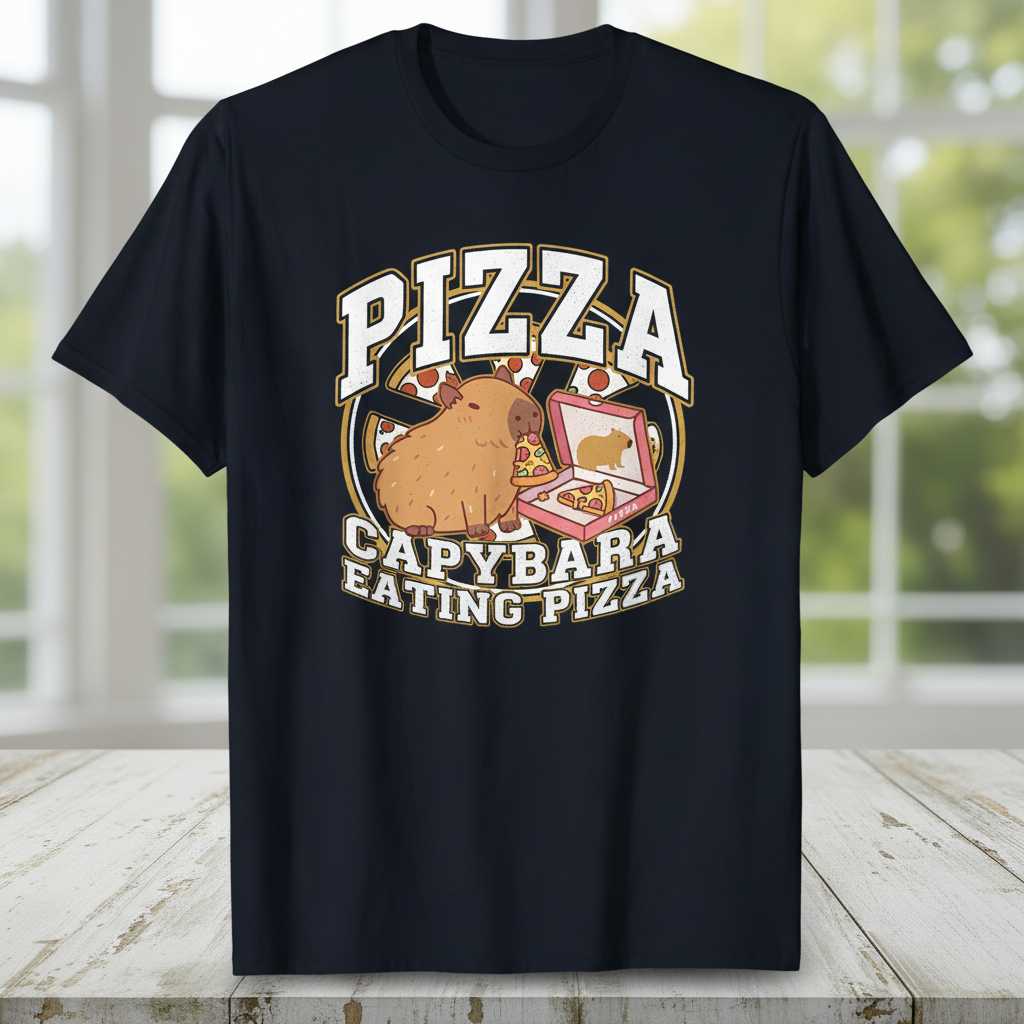 Pizza Capybara Eating Pizza Retro Graphic T-Shirt, Funny Tee Gift Idea