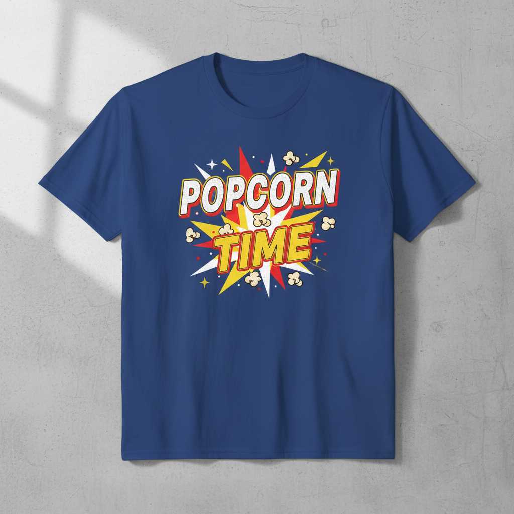 Popcorn Time Comic Style Movie Night T-Shirt, Cinema Snack Theater Tee Idea