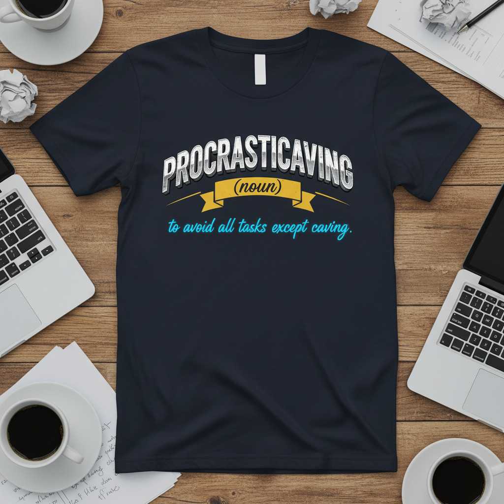 Procrasticaving To Avoid All Tasks Except Caving T-Shirt Funny Tee Idea
