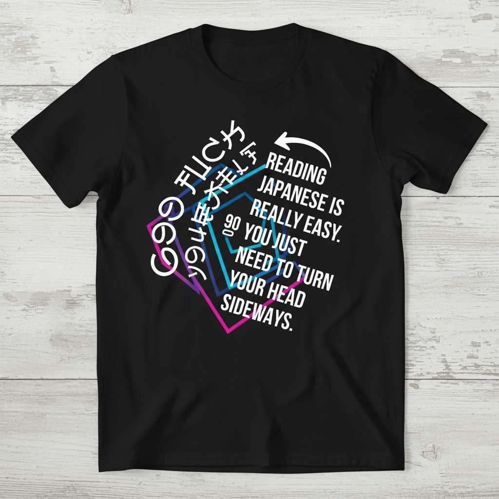 Reading Japanese Is Really Easy You Just Need To Turn Your Head Sideways T-Shirt Graphic Tee Novelty Idea