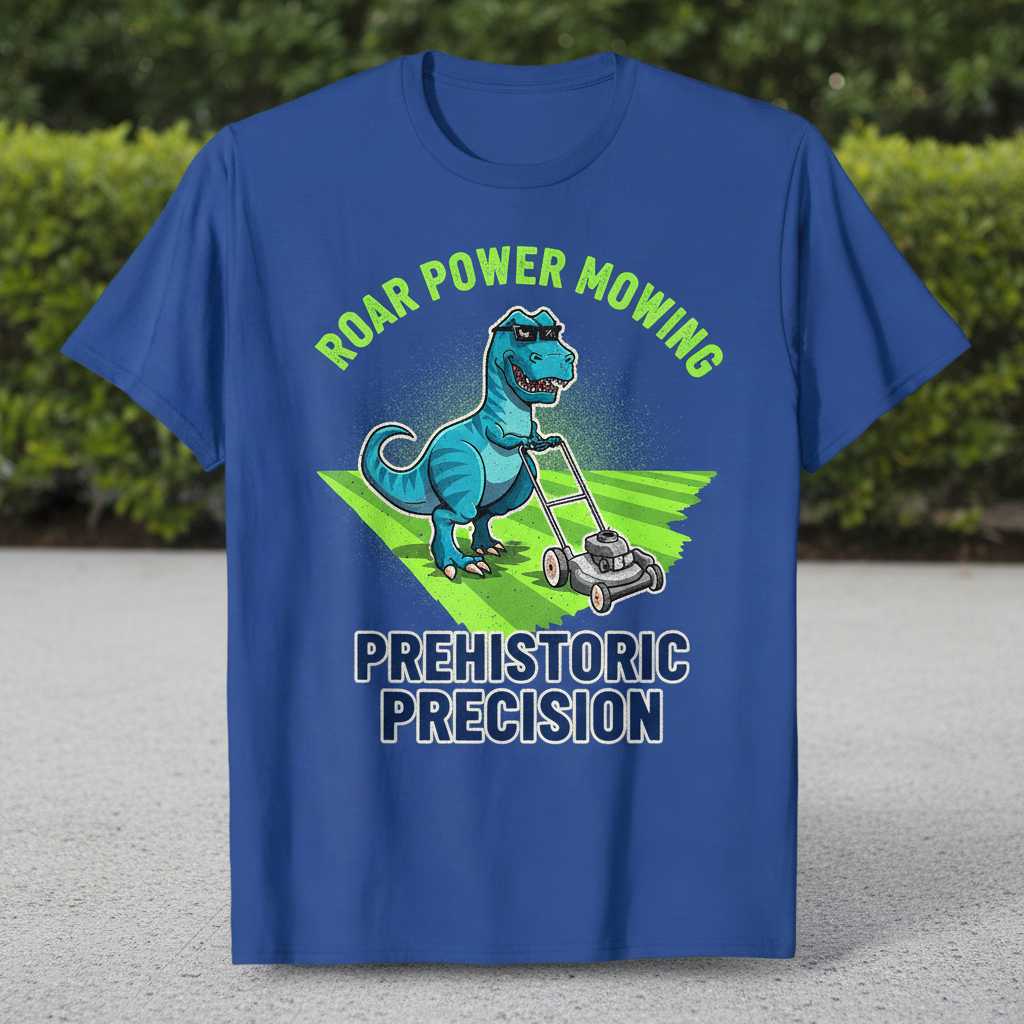 Roar Power Mowing Prehistoric Precision Funny Dinosaur Gardener T-Shirt Tee