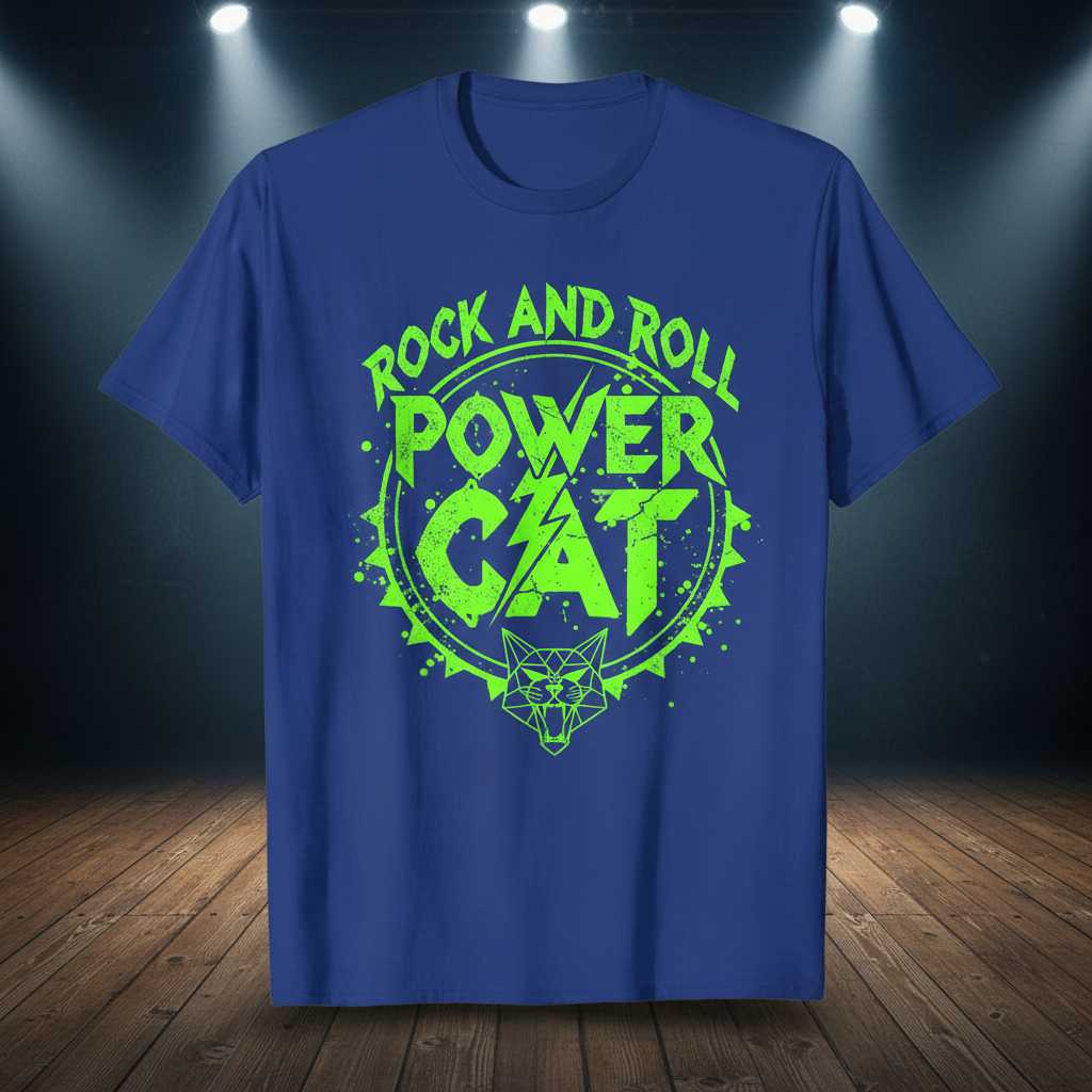 Rock And Roll Power Cat Distressed Graphic T-Shirt, Grunge Novelty Tee Merch