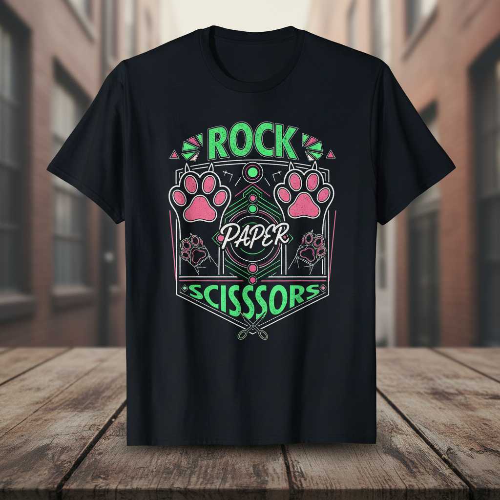 Rock Paper Scisssors Distressed T-Shirt, Funny Cat Paws Graphic Tee Idea