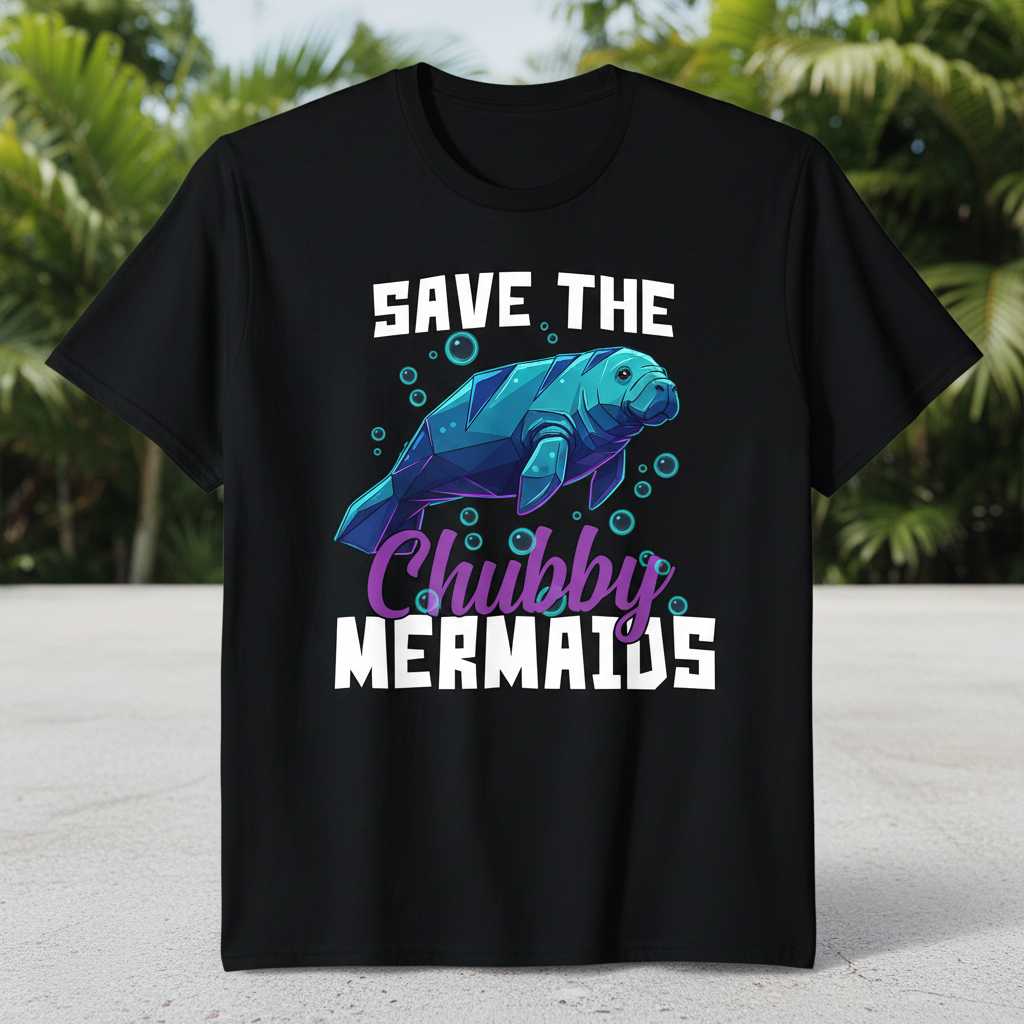 Save The Chubby Mermaids Graphic T-Shirt, Funny Manatee Tee Present Idea