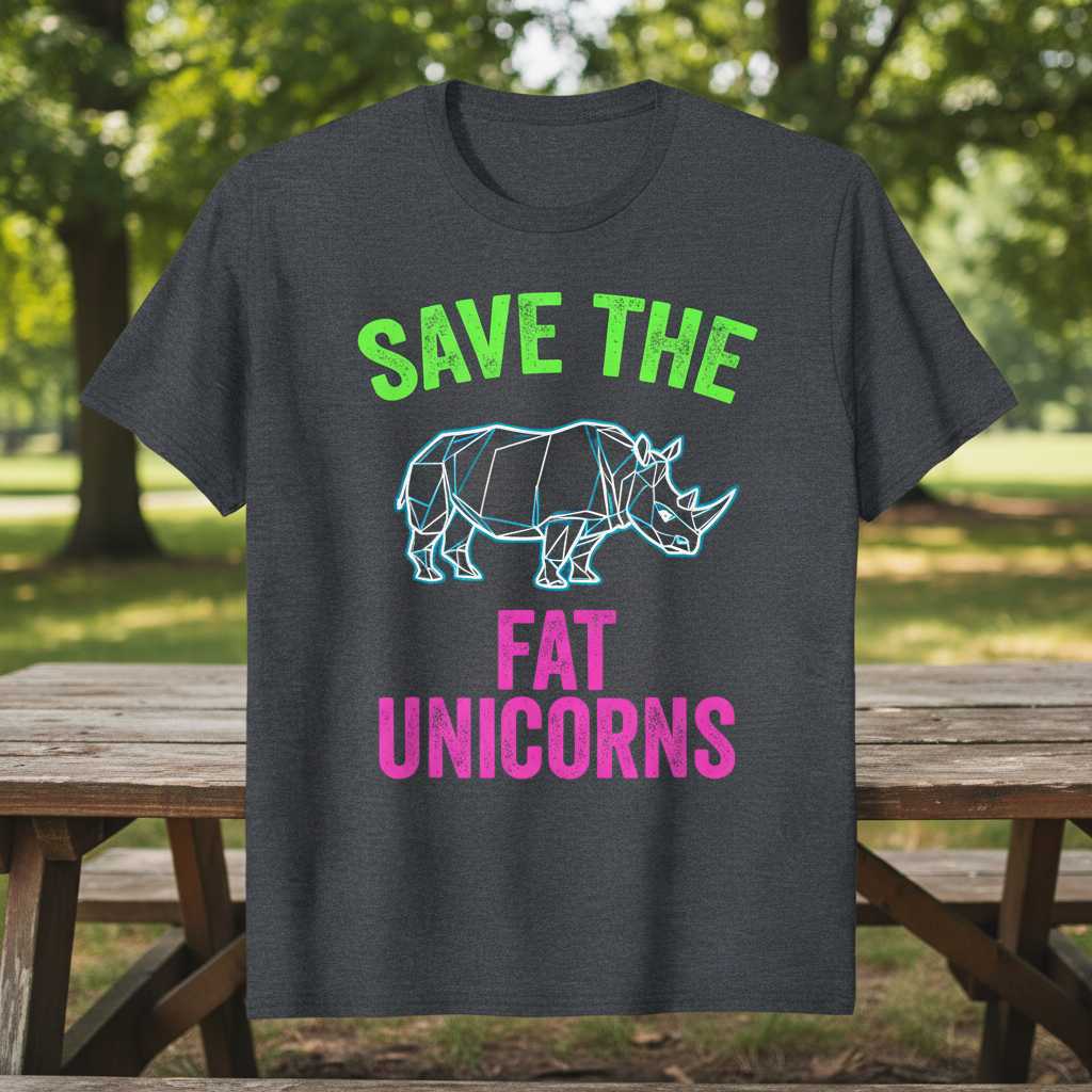 Save The Fat Unicorns Retro T-Shirt, Funny Graphic Rhino Tee Present Idea