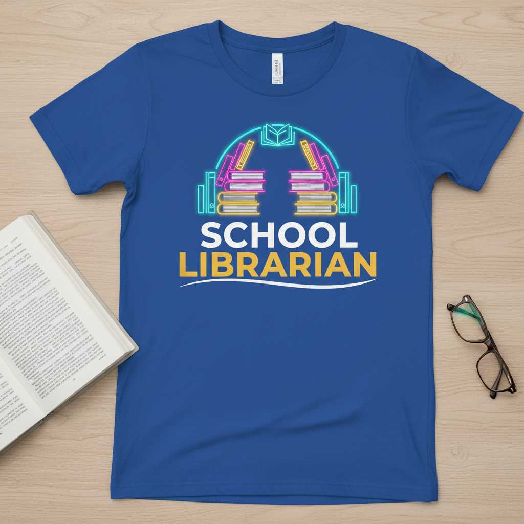 School Librarian Books Neon T-Shirt, Graphic Reading Tee Merch Gift Idea