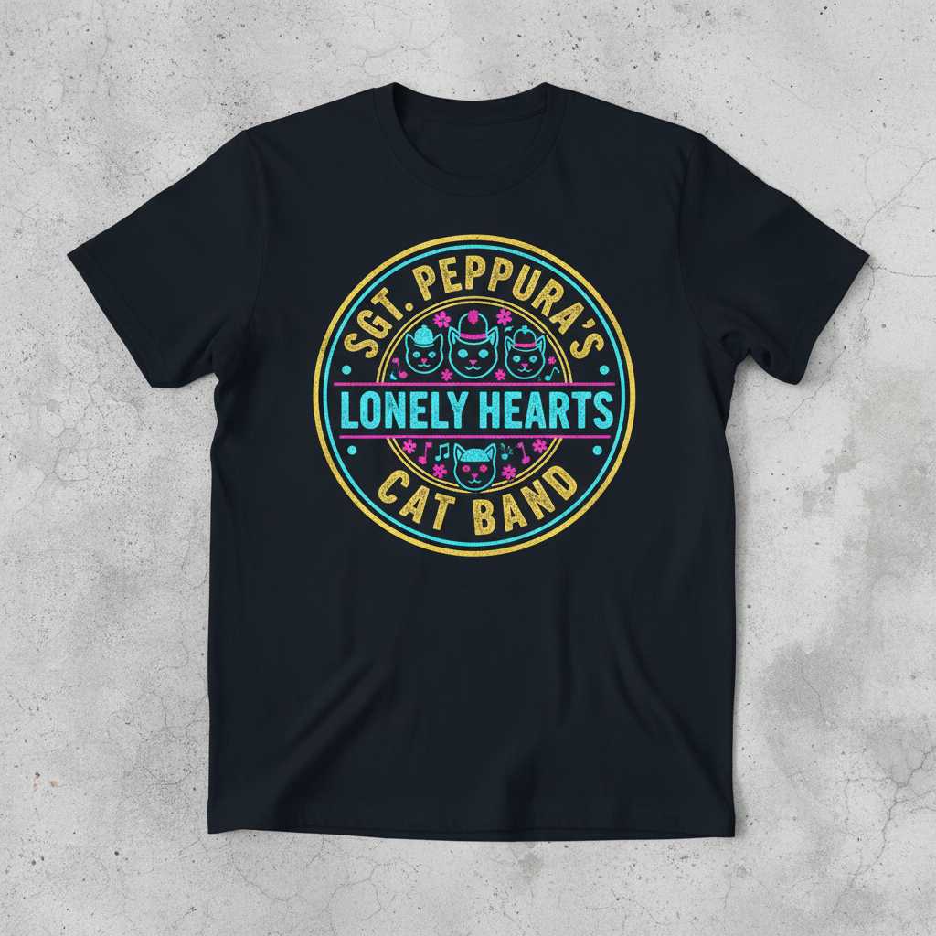 Sgt. Peppuras Lonely Hearts Cat Band Retro T-Shirt, Funny Graphic Tee Merch