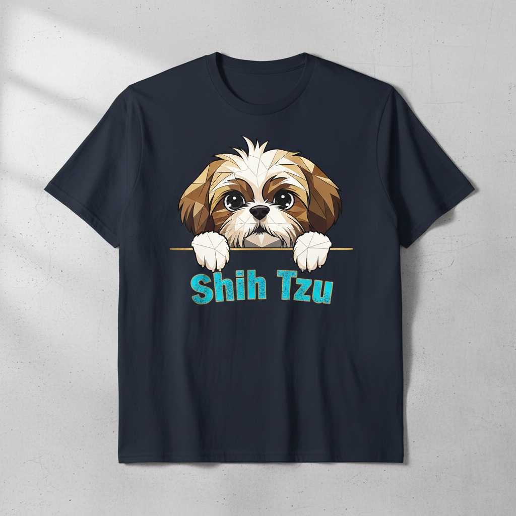 Shih Tzu Distressed Graphic T-Shirt, Cute Peeking Dog Novelty Tee Idea