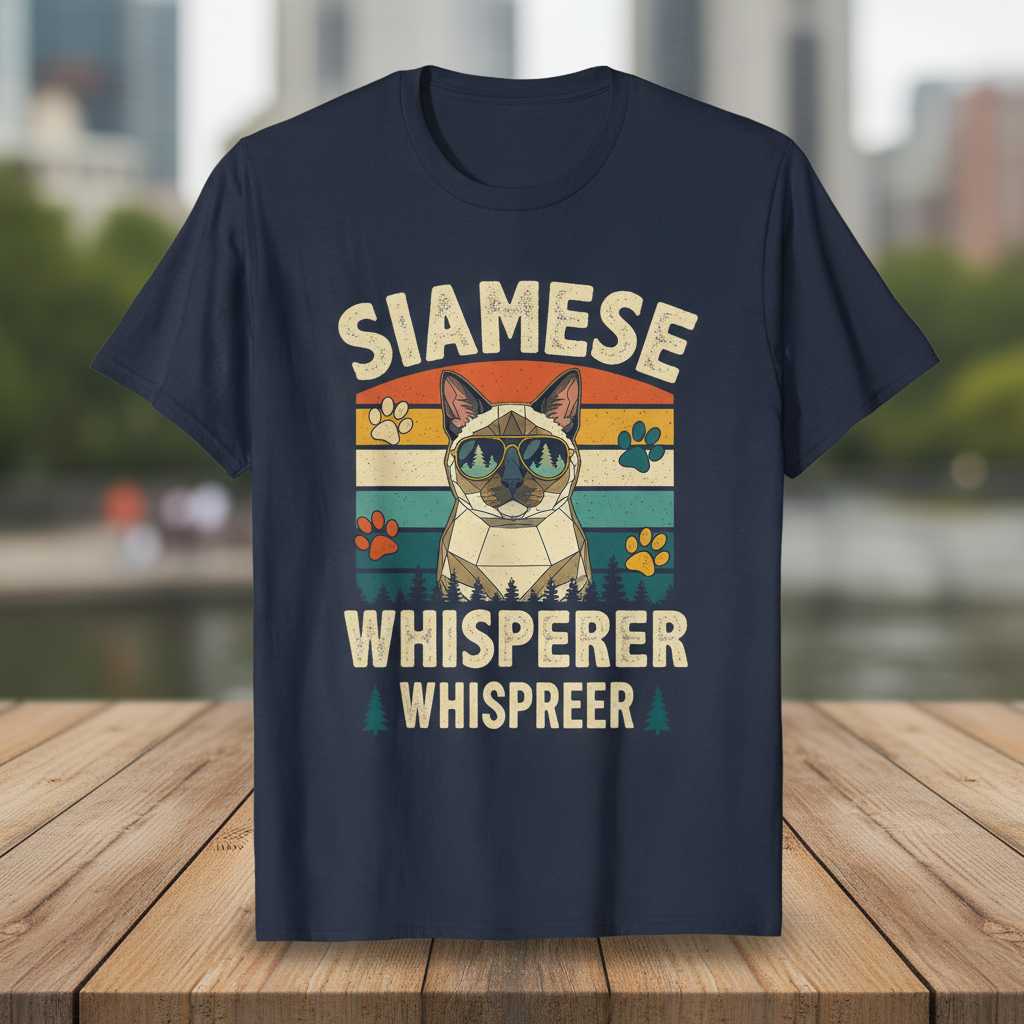 Siamese Whisperer Retro Vintage T-Shirt, Funny Graphic Cat Lover Tee Idea