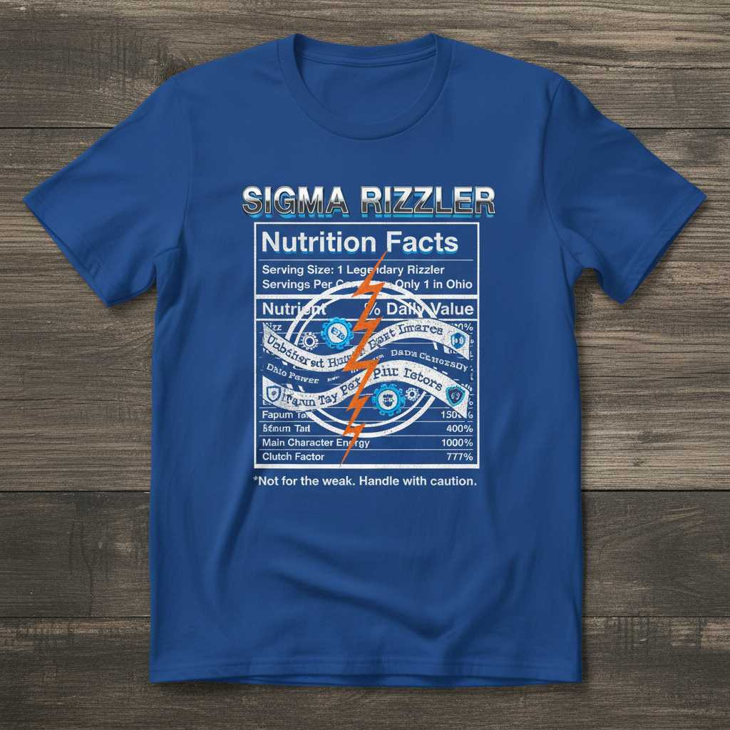 Sigma Rizzler Nutrition Facts Graphic T-Shirt, Funny Meme Tee Novelty Idea