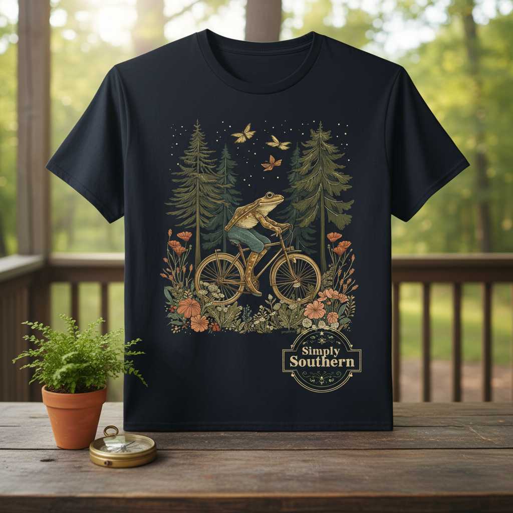 Simply Southern Cottagecore Frog Riding Bicycle Vintage T-Shirt, Cute Tee Idea