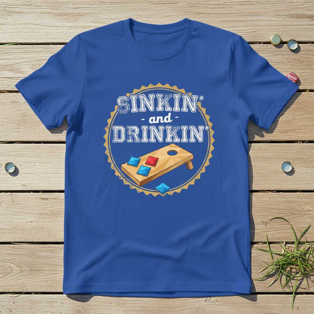 Sinkin And Drinkin Retro Distressed T-Shirt, Funny Tee Cornhole Gear