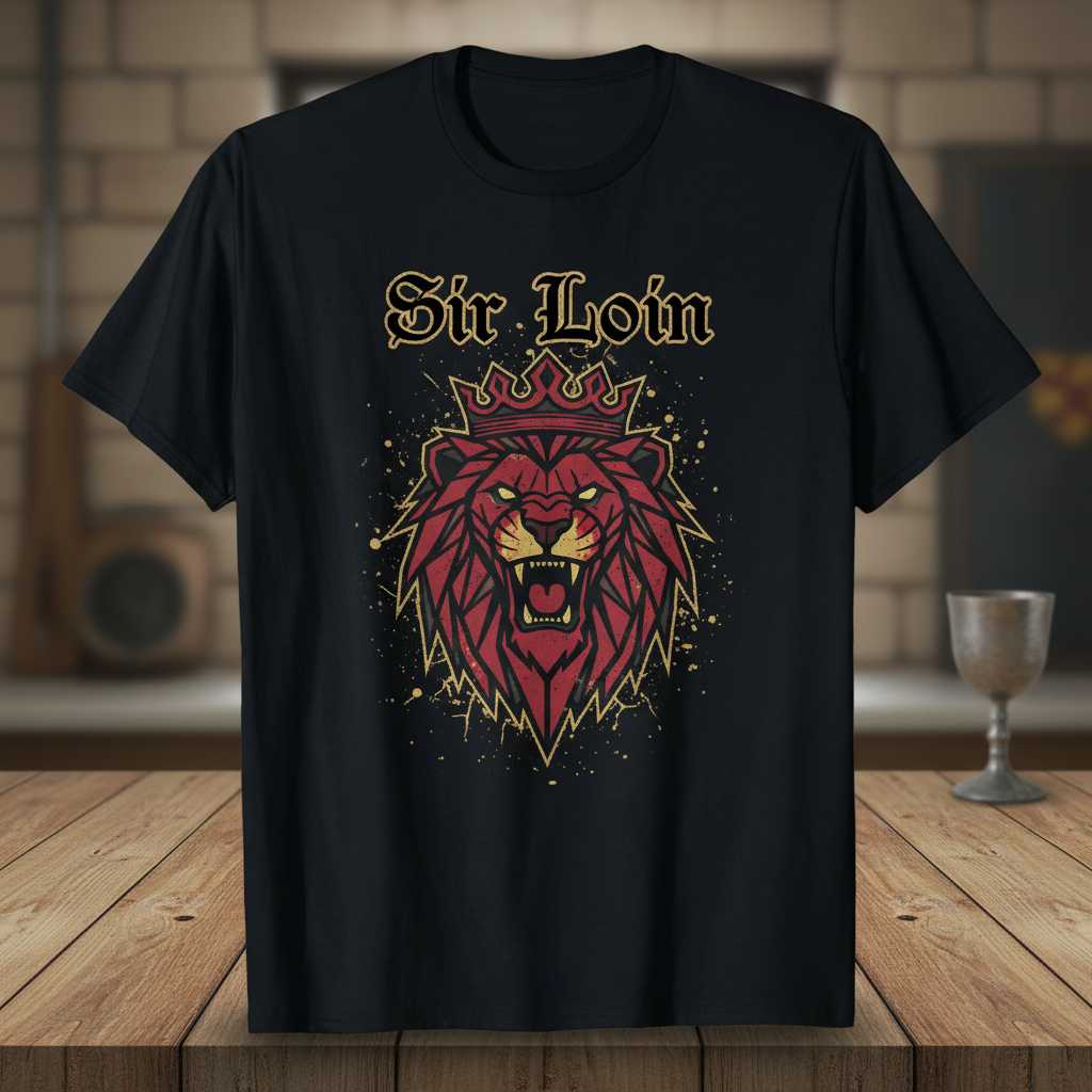 Sir Loin Distressed Graphic T-Shirt, Funny King Lion Pun Tee Novelty Wear