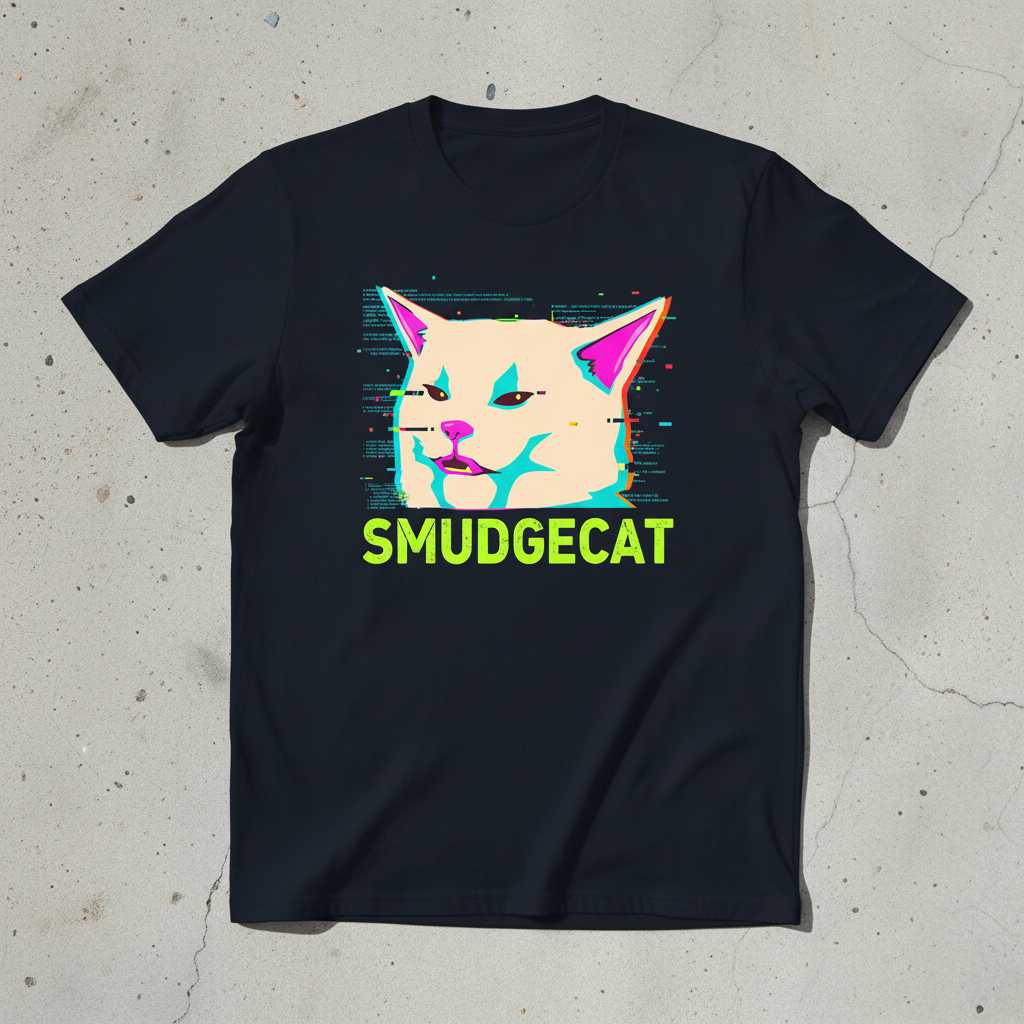 Smudgecat Glitch Graphic T-Shirt, Funny Unisex Cat Meme Tee Novelty Gear Idea