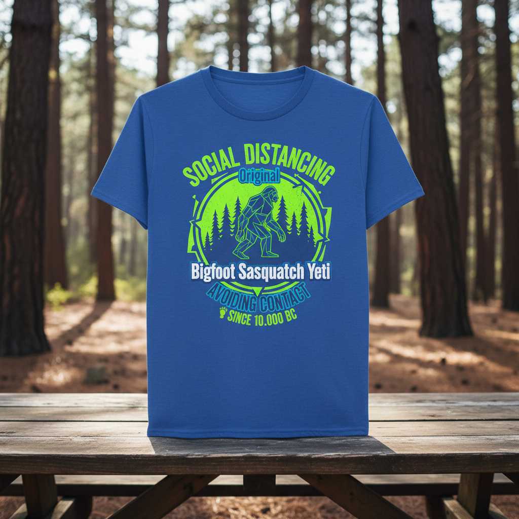 Social Distancing Original Bigfoot Sasquatch Yeti Avoiding Contact Since 10,000 BC Funny T-Shirt Graphic Tee