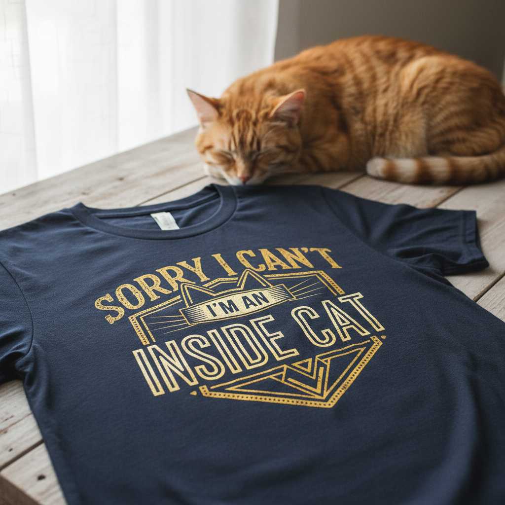 Sorry I Cant Im An Inside Cat Retro Graphic T-Shirt Funny Novelty Tee Idea