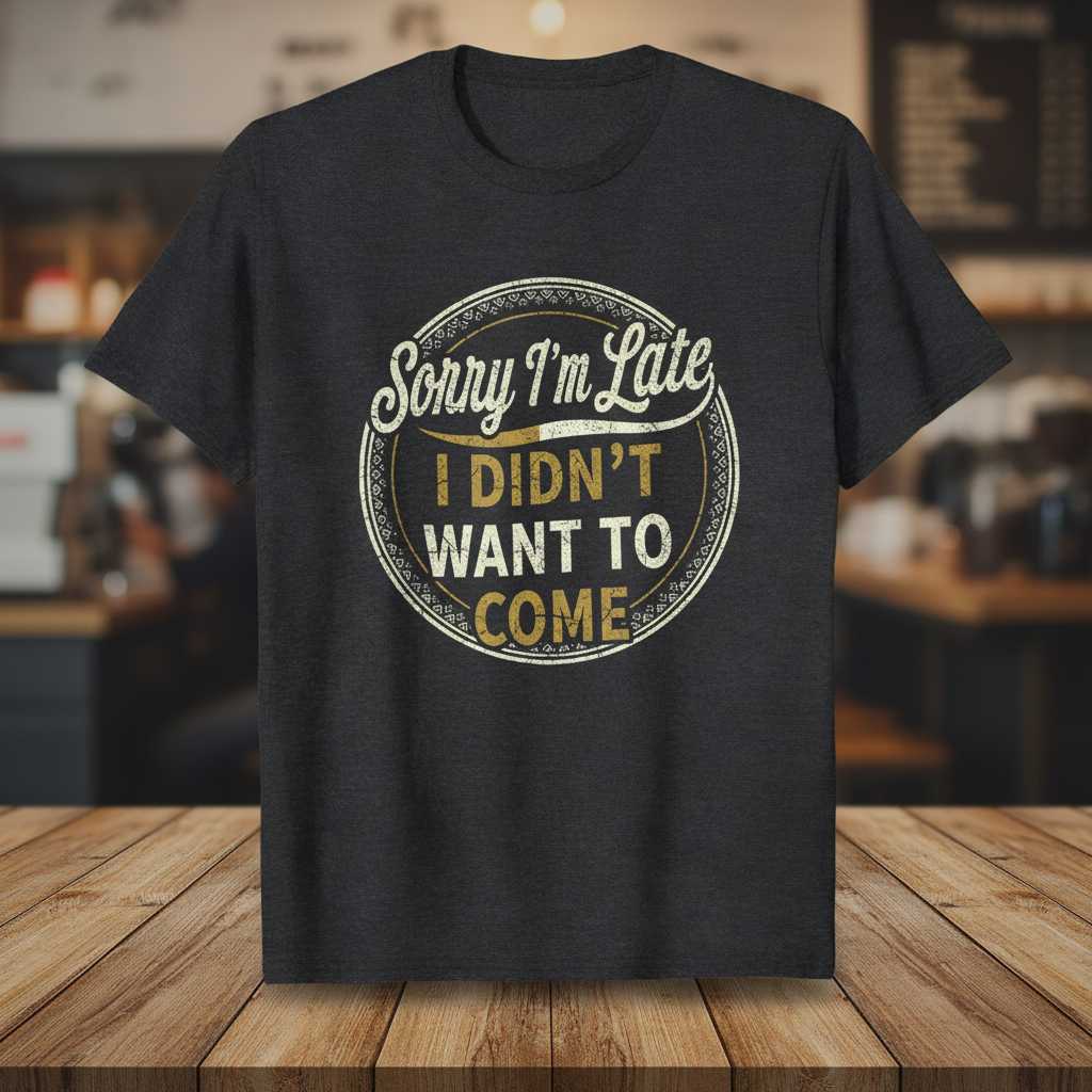 Sorry Im Late I Didnt Want To Come Vintage T-Shirt Funny Graphic Tee Idea