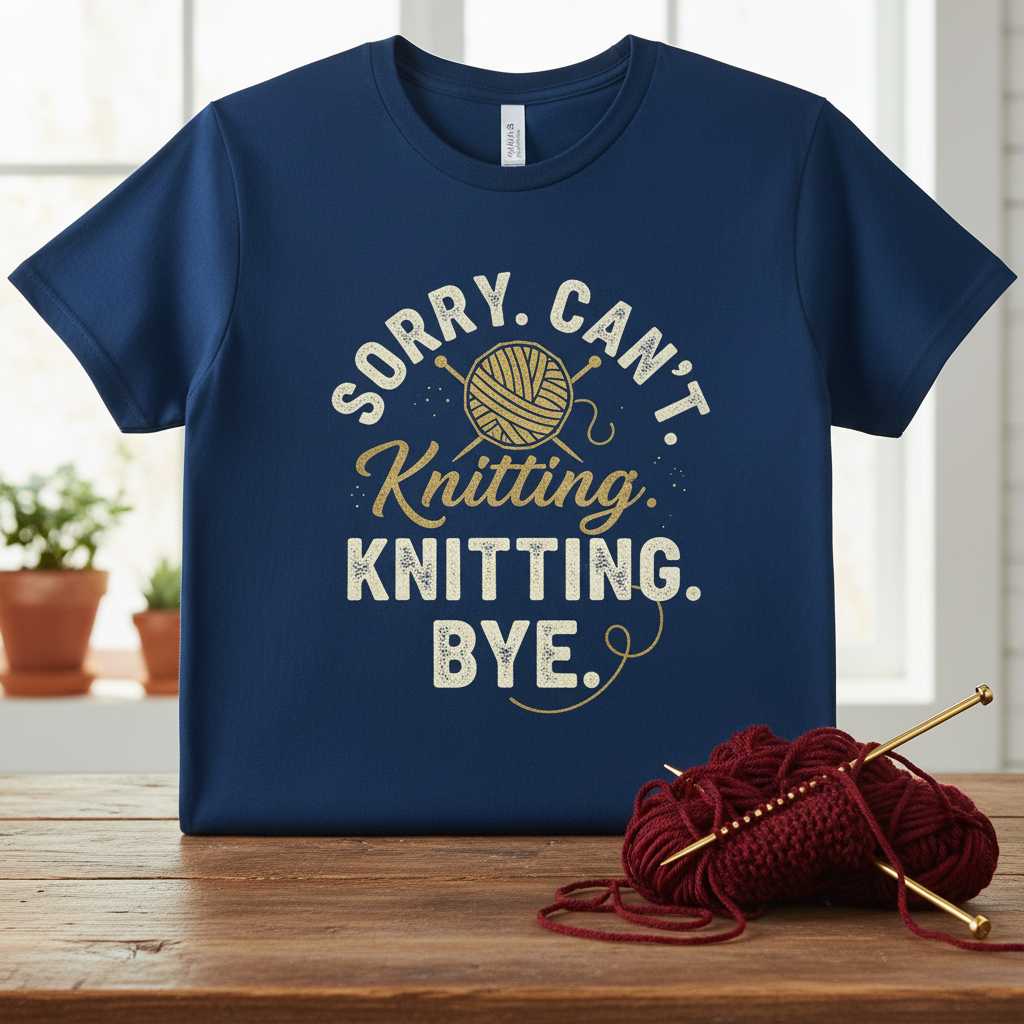 Sorry. Cant. Knitting. Knitting. Bye. Vintage T-Shirt, Funny Knitter Tee Gear