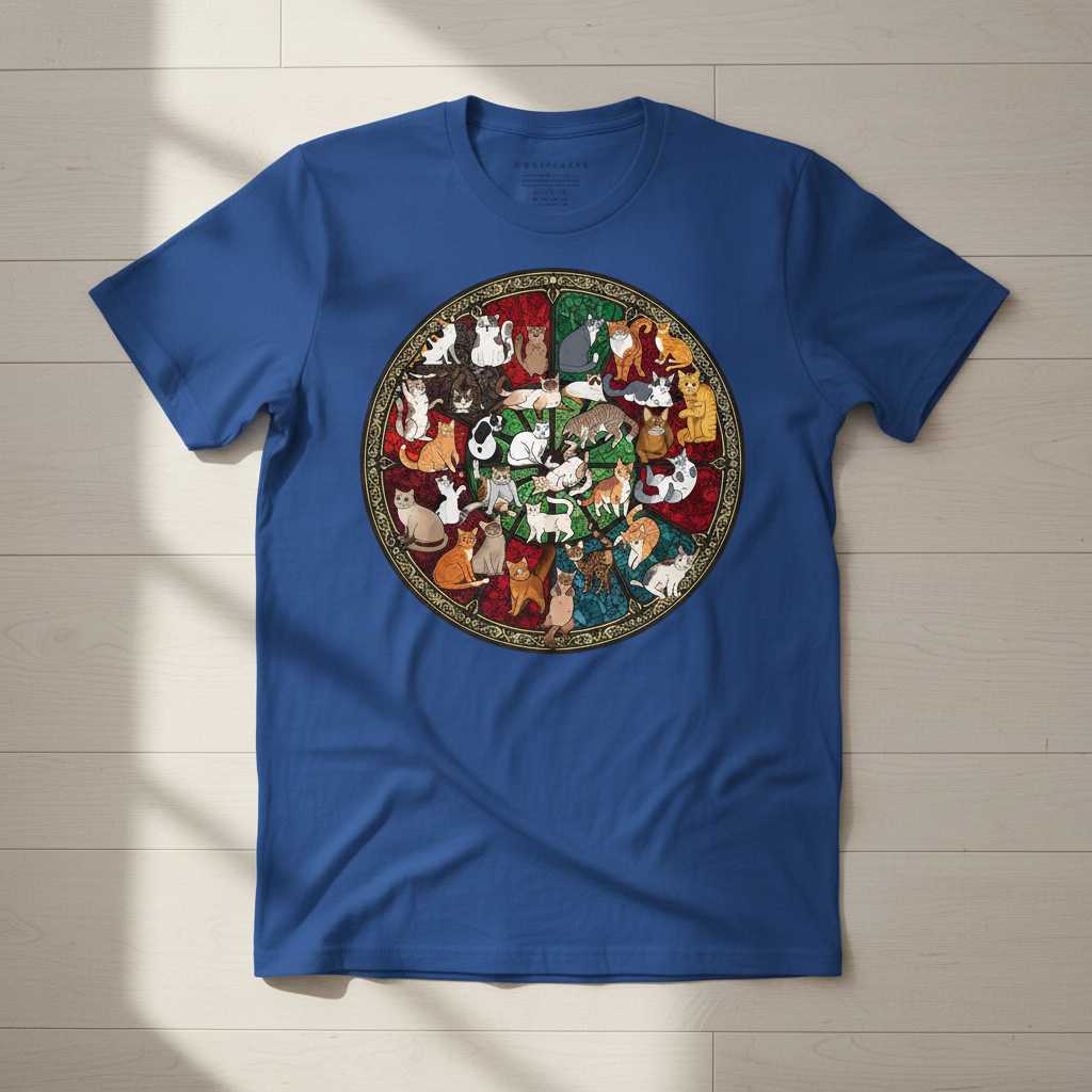 Stained Glass Cats Artistic Graphic T-Shirt, Cute Novelty Cat Lover Tee Top