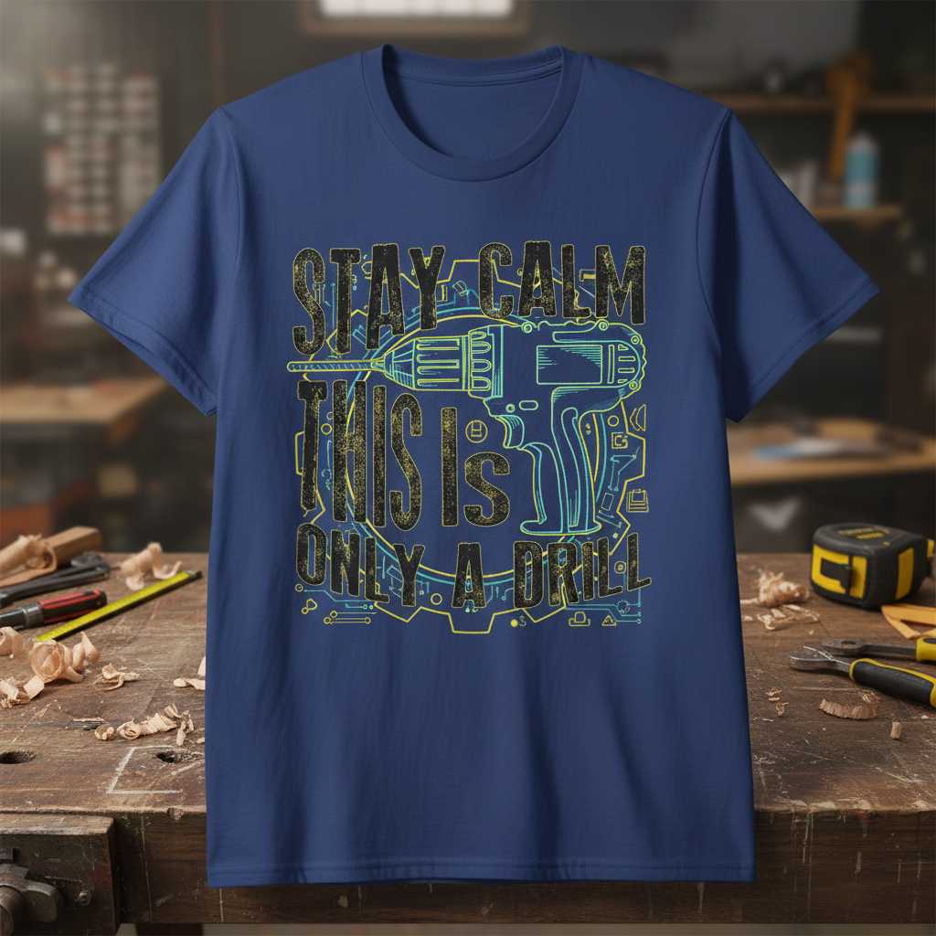 Stay Calm This Is Only A Drill Distressed T-Shirt, Funny Carpenter Tee Idea